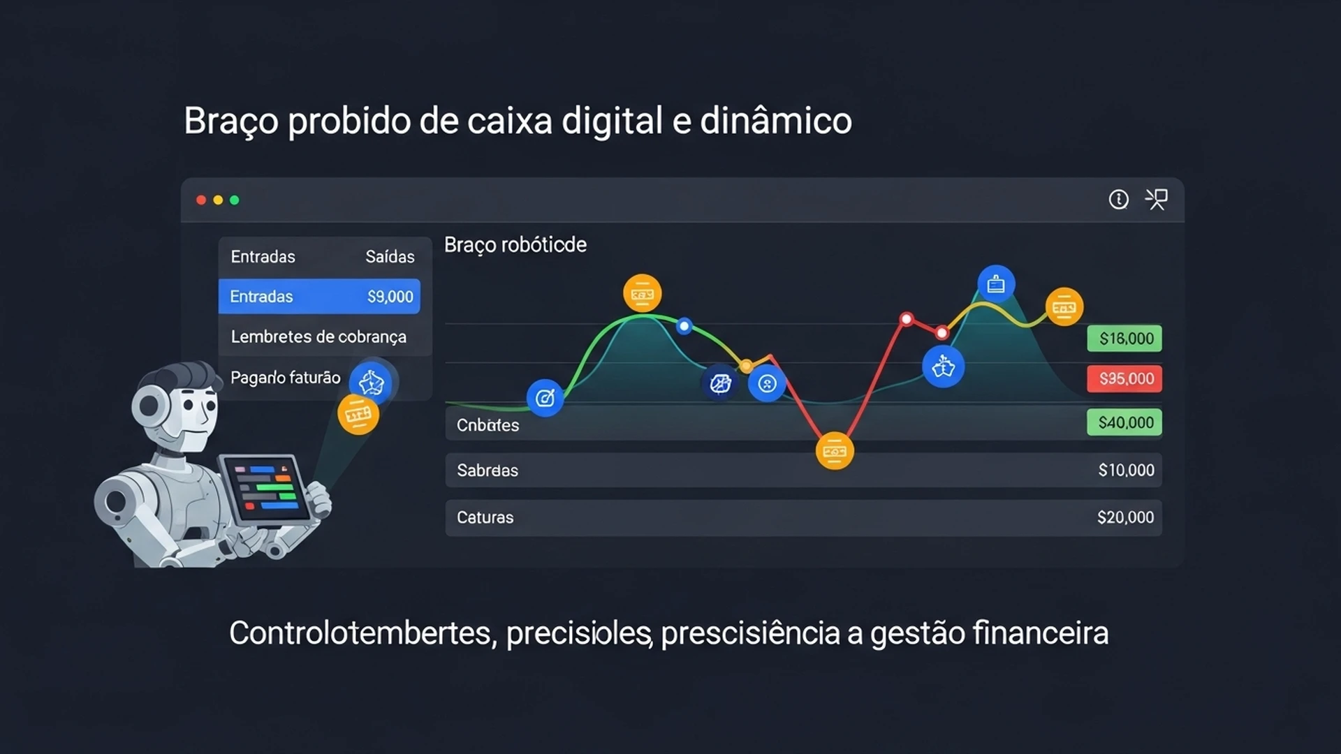 Gráfico de fluxo de caixa sendo organizado e otimizado por um sistema de automação.