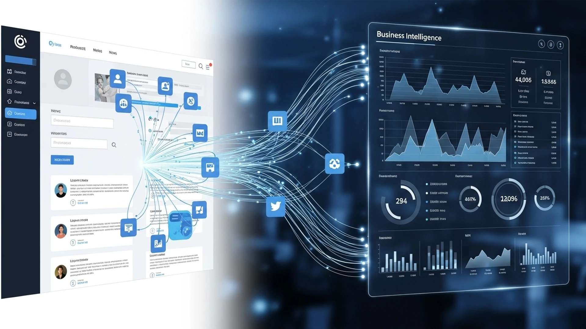Um dashboard de BI a extrair dados diretamente de um website para gerar gráficos e insights.