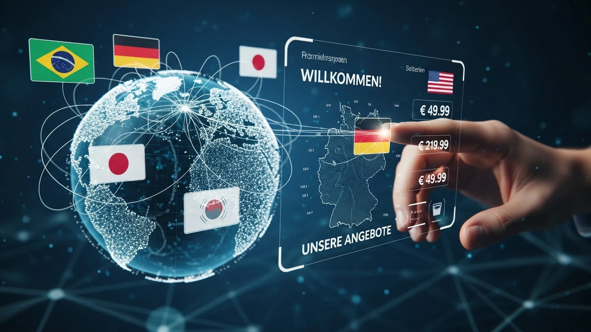 Globo terrestre com a interface de um site a ser adaptada para diferentes países e culturas.